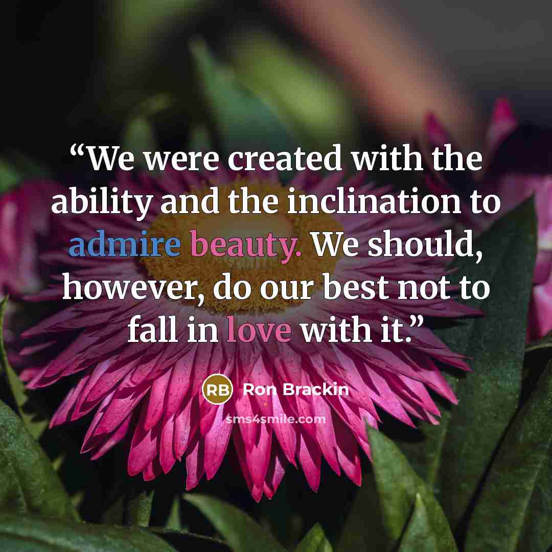 “We were created with the ability and the inclination to admire beauty. We should, however, do our best not to fall in love with it.” quote by Ron Brackin