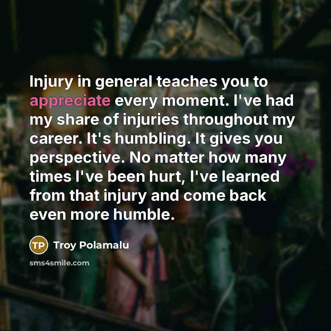 “Injury in general teaches you to appreciate every moment. I've…” quote by Troy Polamalu