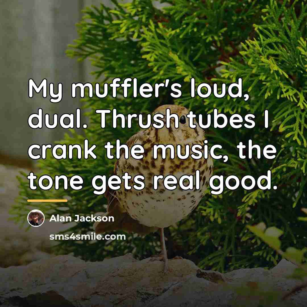 “My muffler's loud, dual. Thrush tubes I crank the music,…” quote by Alan Jackson