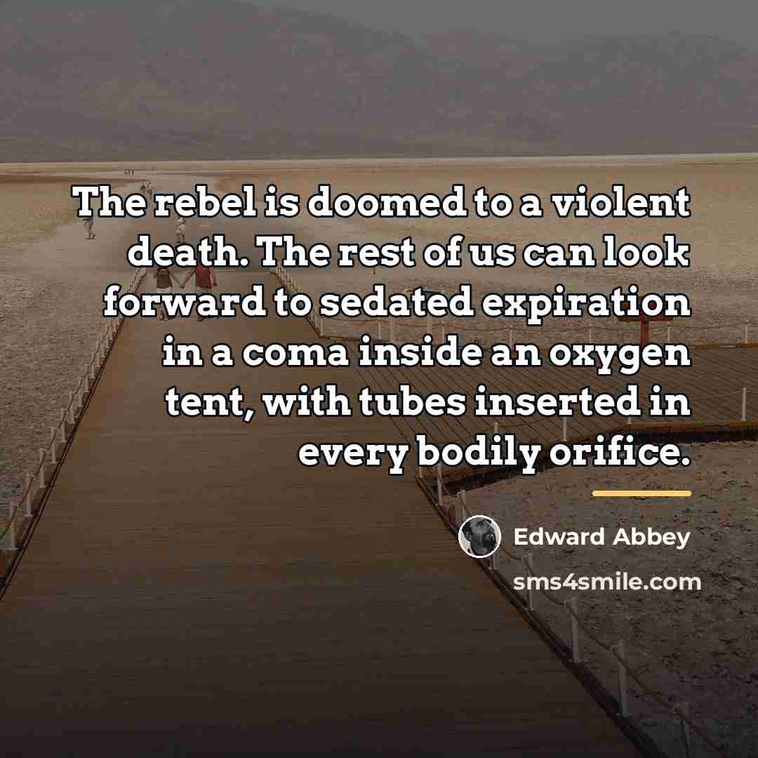 “The rebel is doomed to a violent death. The rest…” quote by Edward Abbey