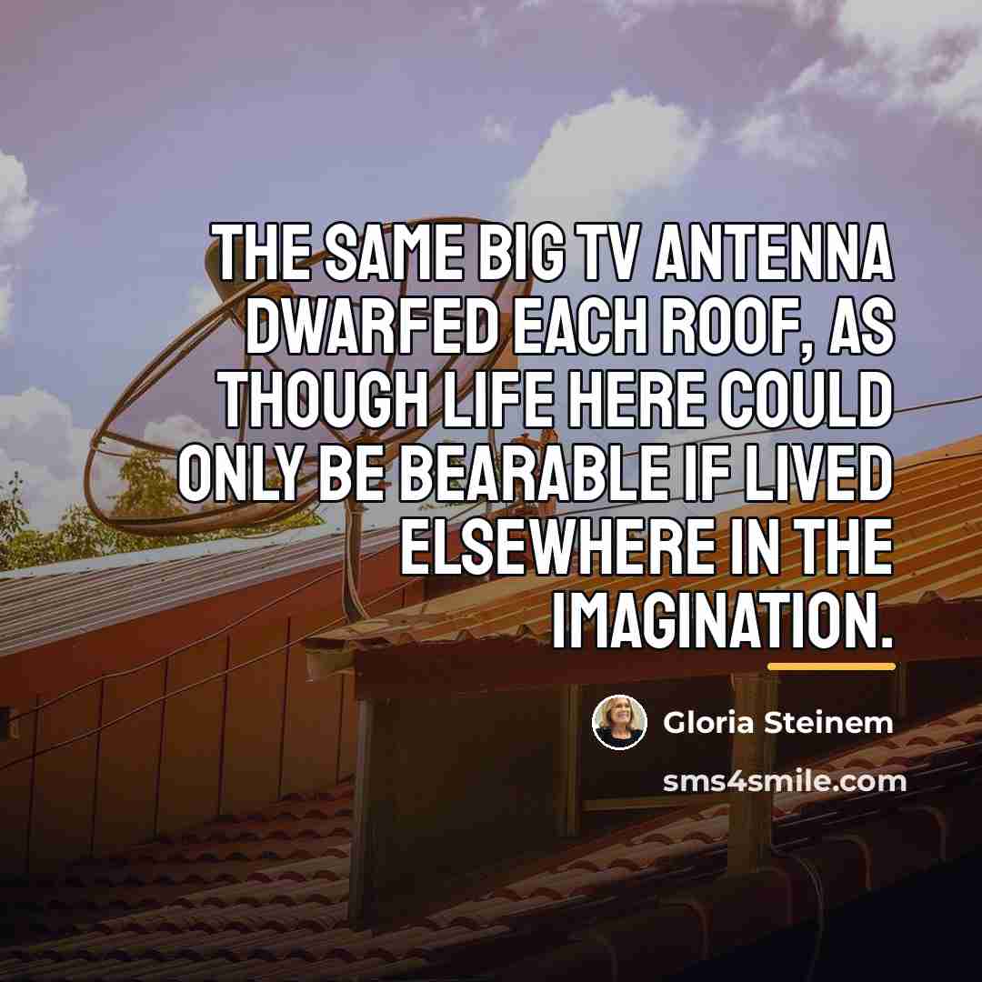 “The same big TV antenna dwarfed each roof, as though…” quote by Gloria Steinem