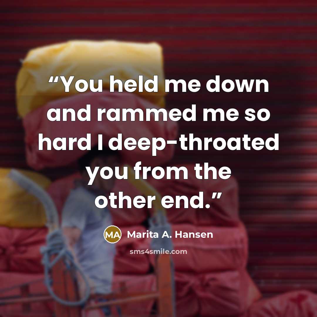 “You held me down and rammed me so hard I deep-throated you from the other end.” quote by Marita A. Hansen