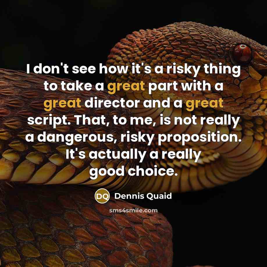 “I don't see how it's a risky thing to take…” quote by Dennis Quaid