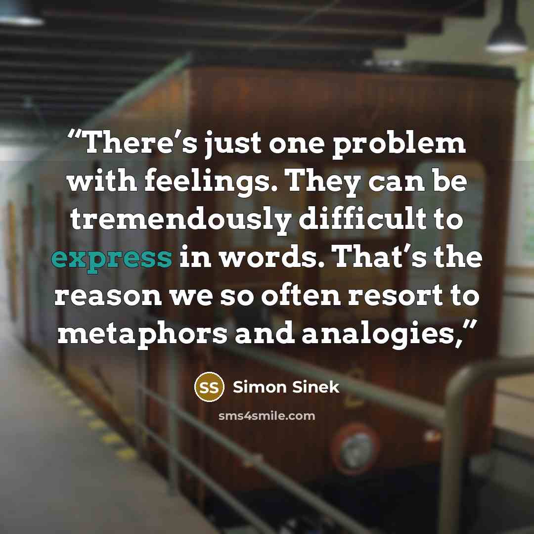 “There’s just one problem with feelings. They can be tremendously difficult to express in words. That’s the reason we so often resort to metaphors and analogies,” quote by Simon Sinek