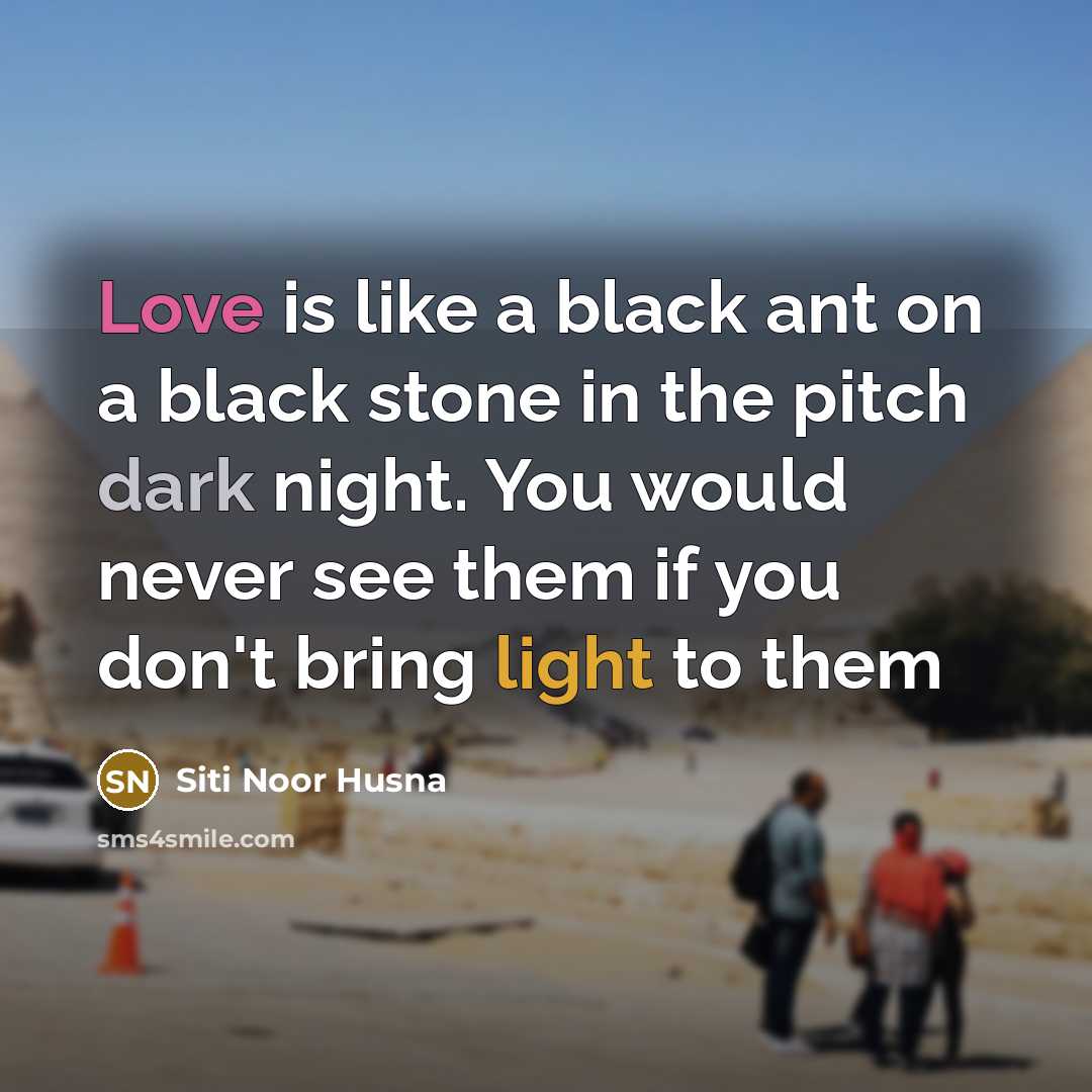 “Love is like a black ant on a black stone…” quote by Siti Noor Husna