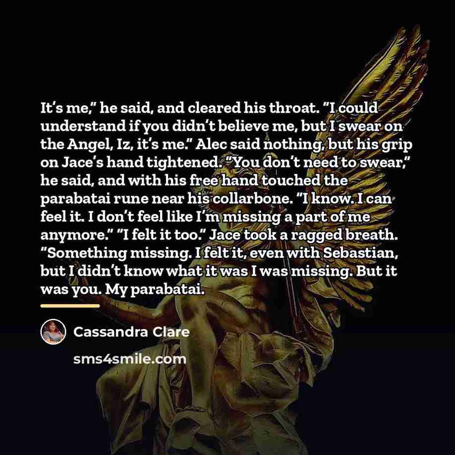 “It’s me,” he said, and cleared his throat. “I could…” quote by Cassandra Clare