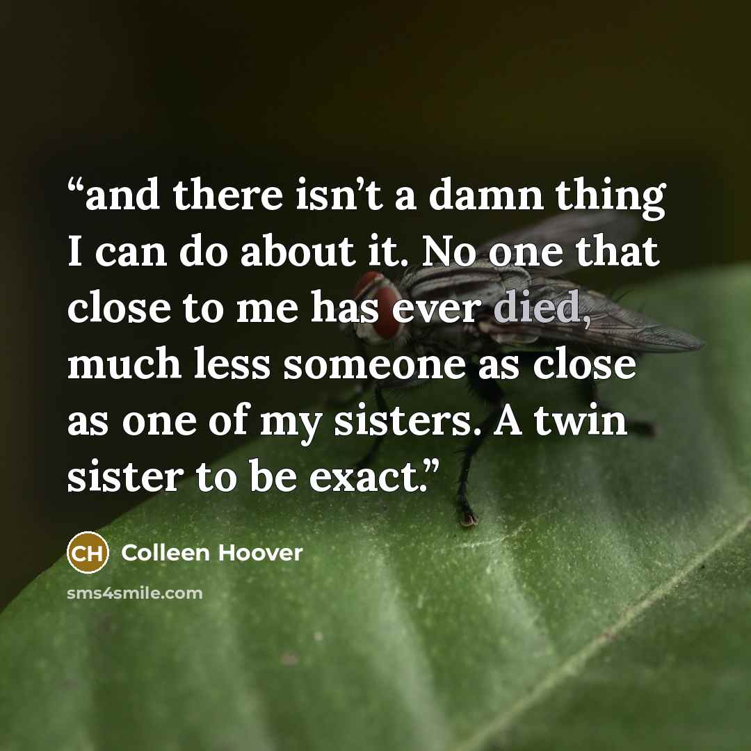 “and there isn’t a damn thing I can do about it. No one that close to me has ever died, much less someone as close as one of my sisters. A twin sister to be exact.” quote by Colleen Hoover