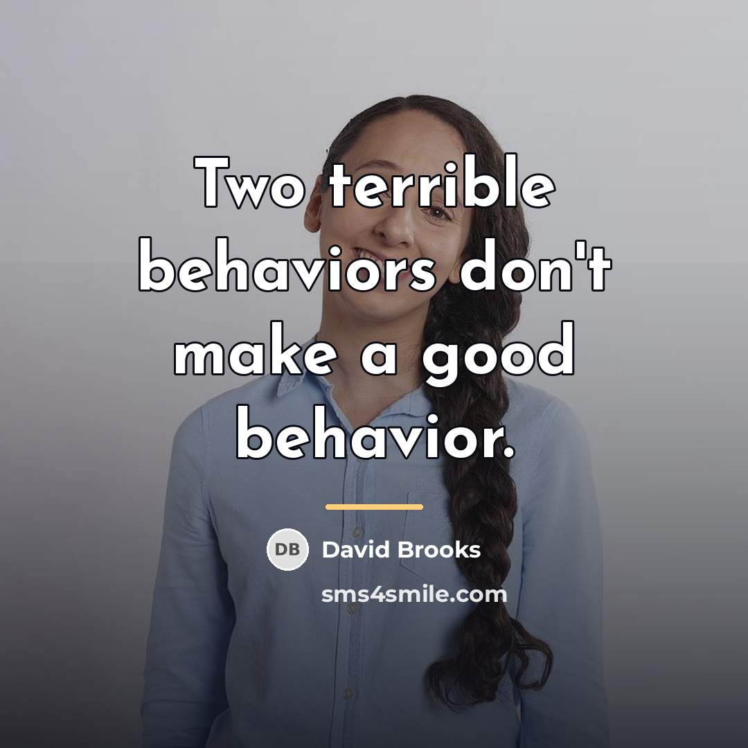 “Two terrible behaviors don't make a good behavior.…” quote by David Brooks