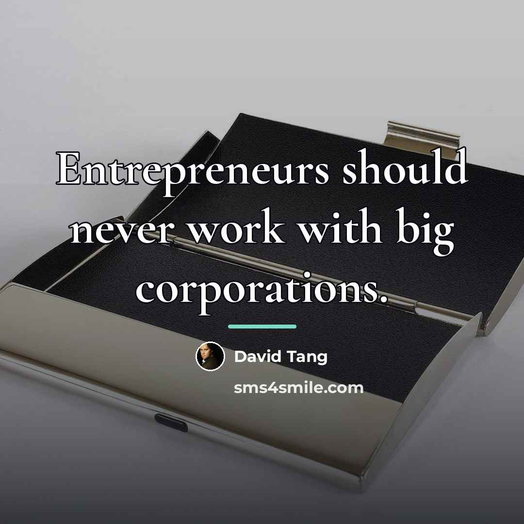 “Entrepreneurs should never work with big corporations.…” quote by David Tang