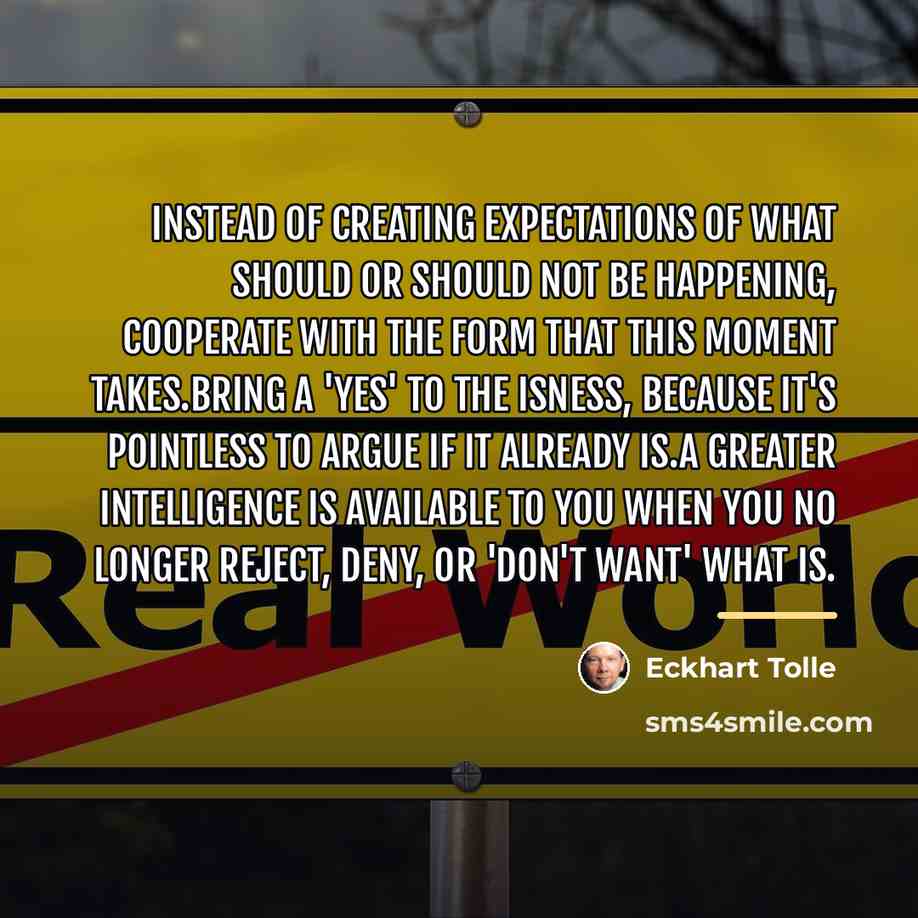 “Instead of creating expectations of what should or should not…” quote by Eckhart Tolle