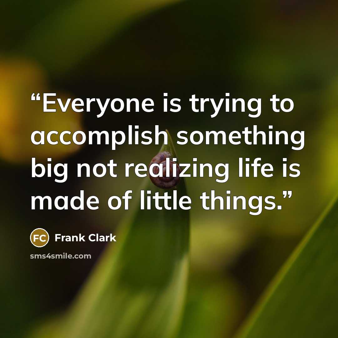 “Everyone is trying to accomplish something big not realizing life is made of little things.” quote by Frank Clark