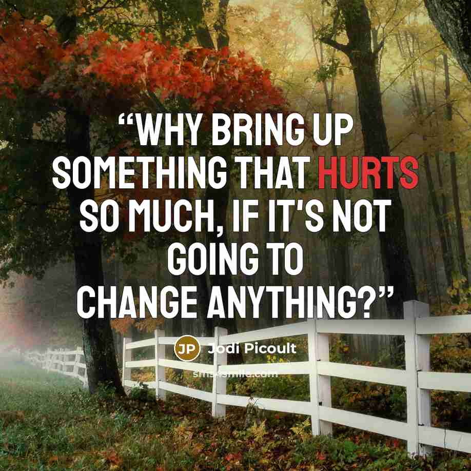 “Why bring up something that hurts so much, if it's not going to change anything?” quote by Jodi Picoult