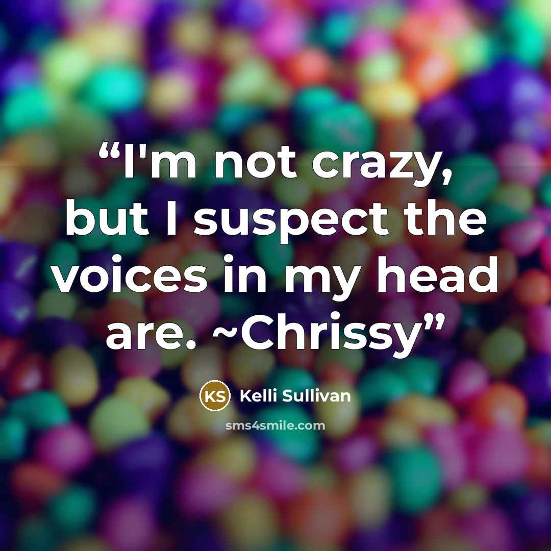 “I'm not crazy, but I suspect the voices in my head are. ~Chrissy” quote by Kelli Sullivan