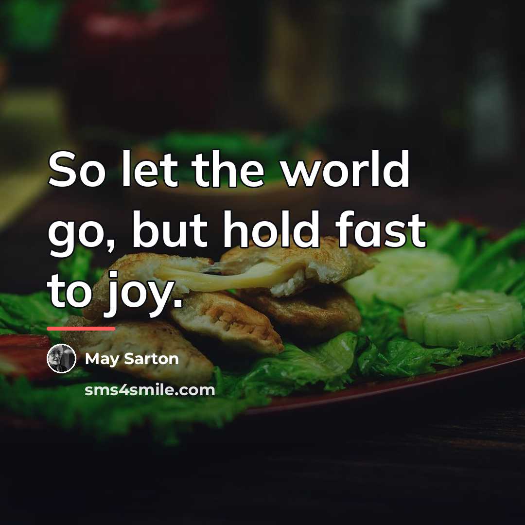“So let the world go, but hold fast to joy.…” quote by May Sarton