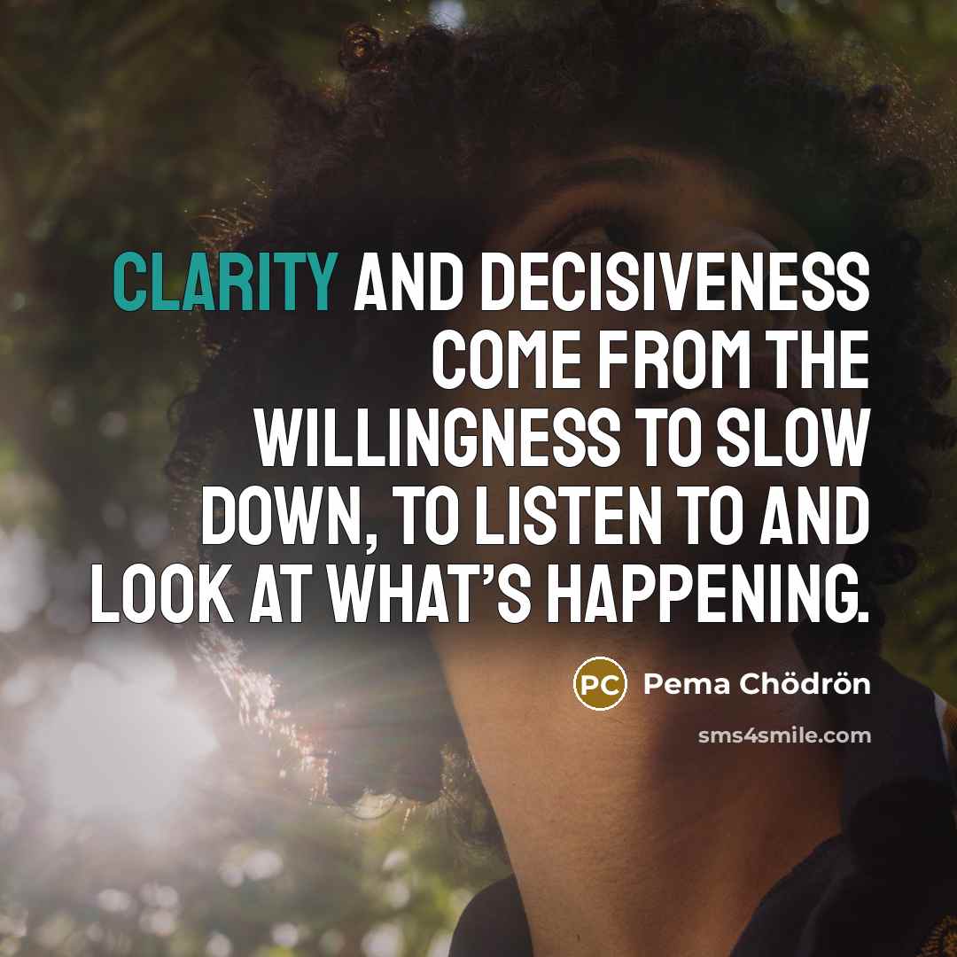 “Clarity and decisiveness come from the willingness to slow down,…” quote by Pema Chodron