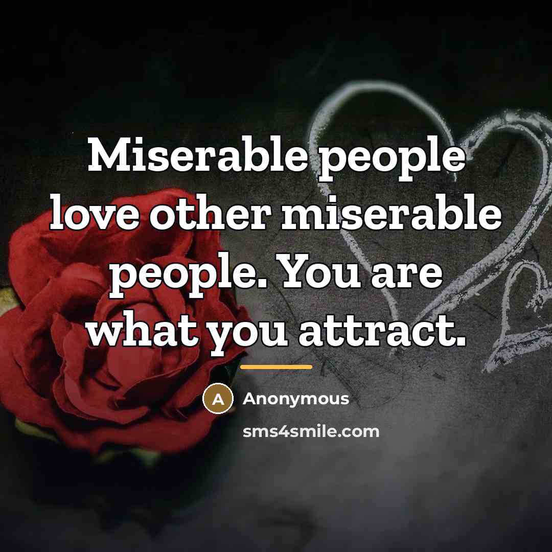 “Miserable people love other miserable people. You are what you…” quote by Anonymous