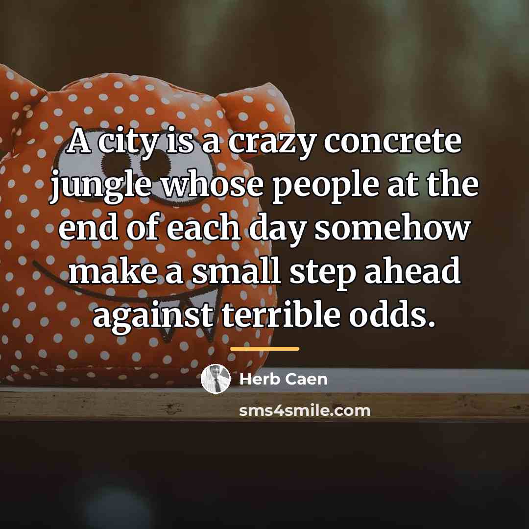 “A city is a crazy concrete jungle whose people at…” quote by Herb Caen