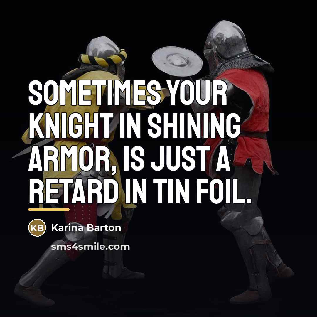 “Sometimes your knight in shining armor, is just a retard…” quote by Karina Barton