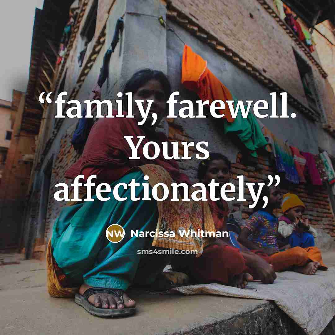 “family, farewell. Yours affectionately,” quote by Narcissa Whitman