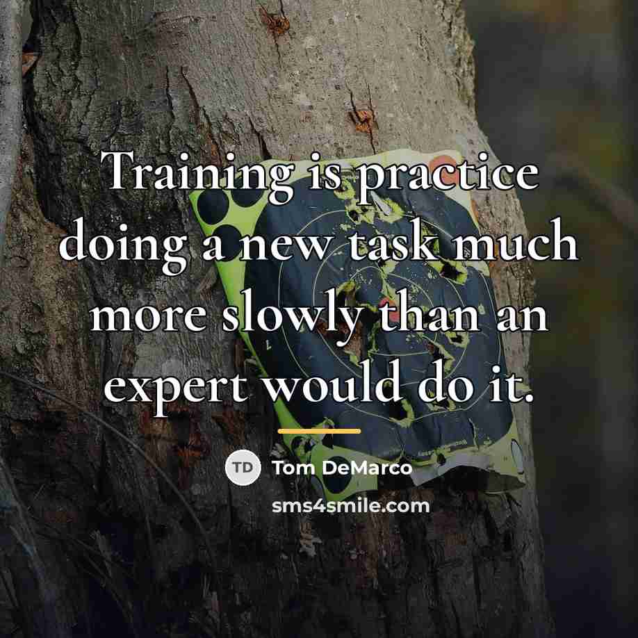 “Training is practice doing a new task much more slowly…” quote by Tom DeMarco