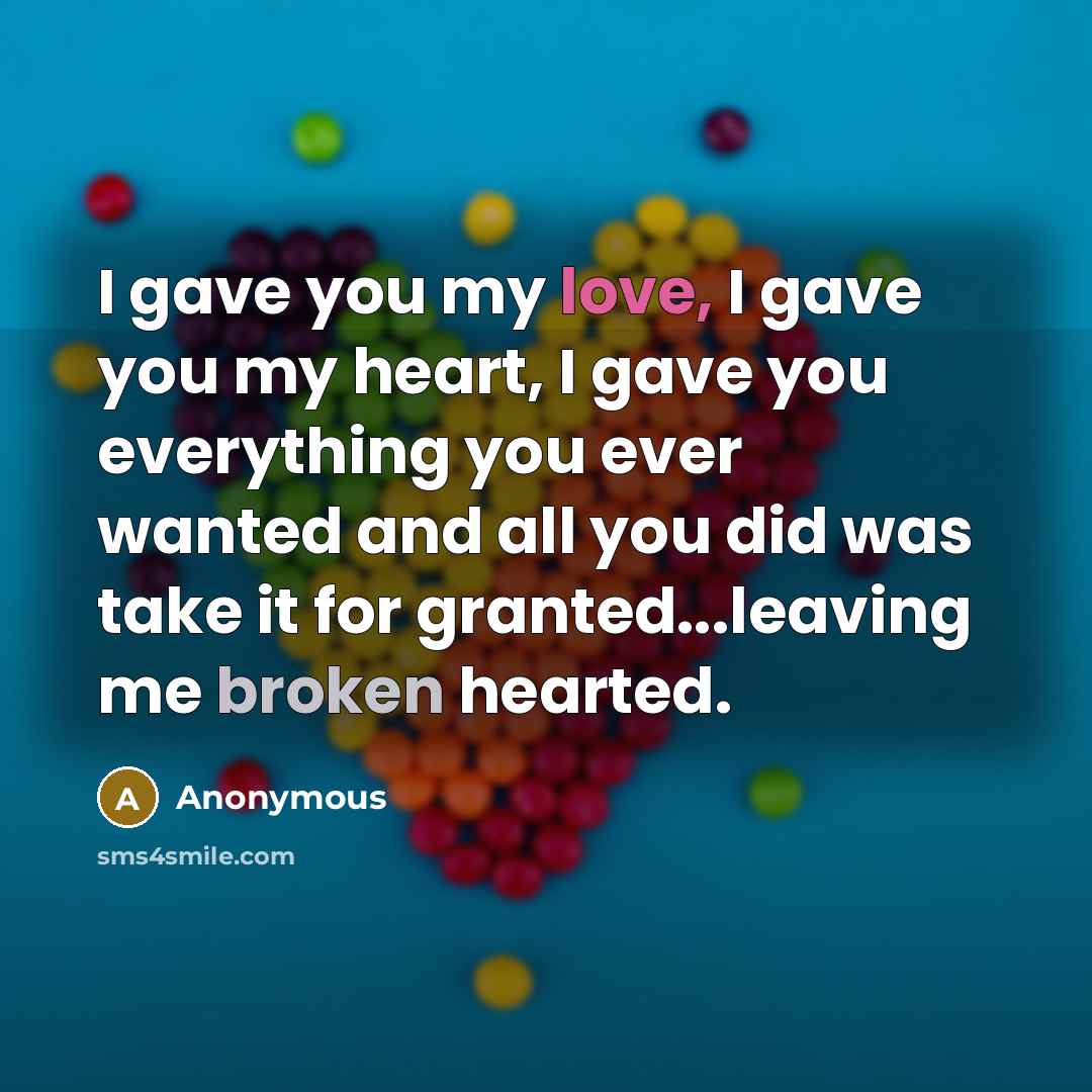 “I gave you my love, I gave you my heart,…” quote by Anonymous