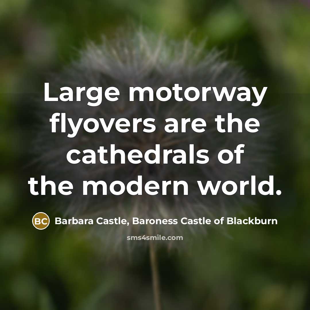 “Large motorway flyovers are the cathedrals of the modern world.…” quote by Barbara Castle, Baroness Castle of Blackburn