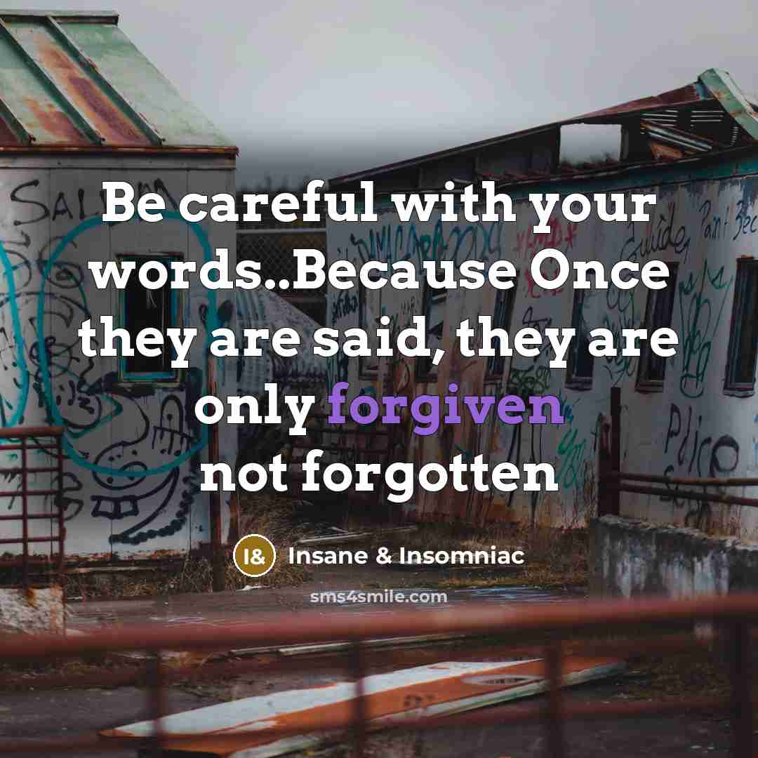 “Be careful with your words..Because Once they are said, they are only forgiven not forgotten” quote by Insane & Insomniac
