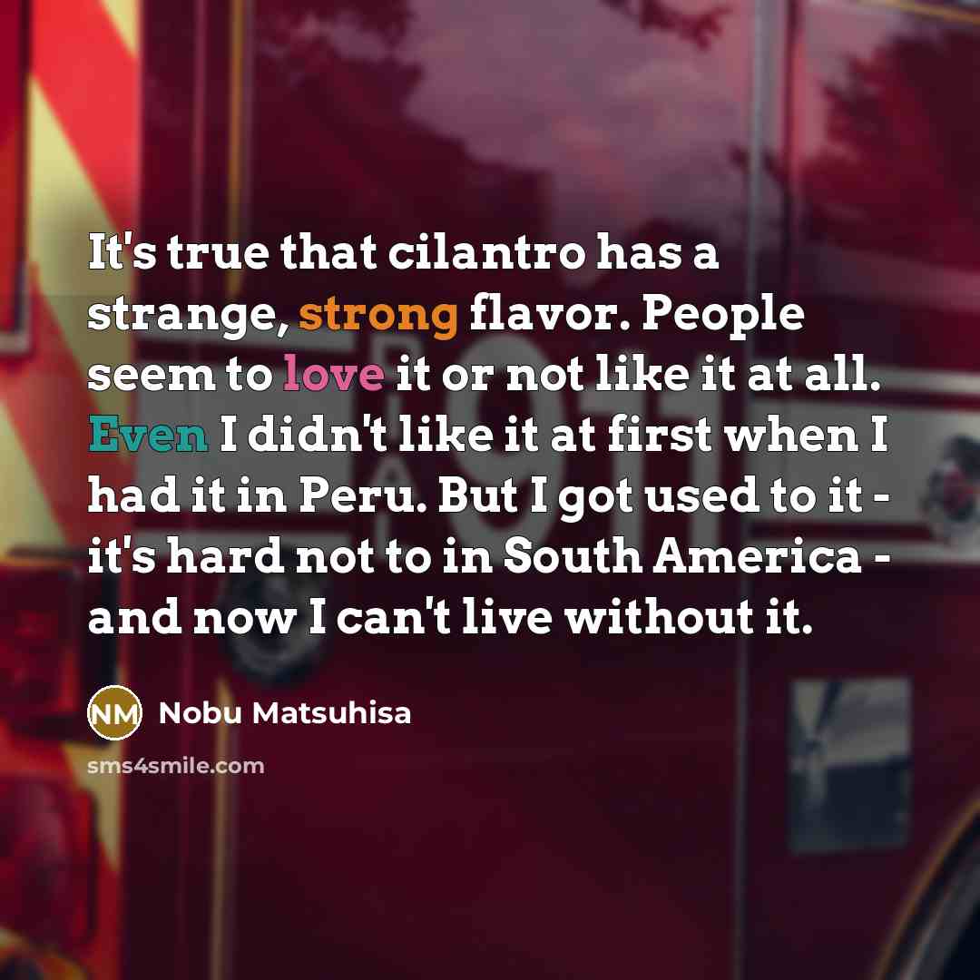 “It's true that cilantro has a strange, strong flavor. People…” quote by Nobu Matsuhisa