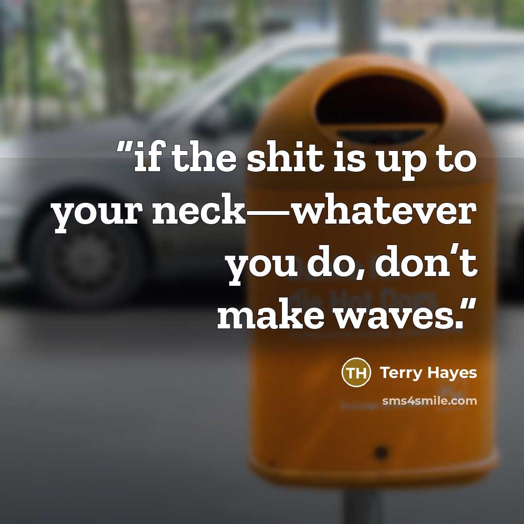 “if the shit is up to your neck—whatever you do, don’t make waves.” quote by Terry Hayes
