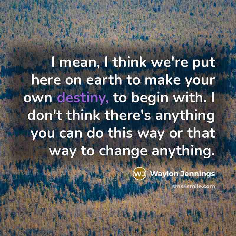 “I mean, I think we're put here on earth to make your own destiny, to begin with. I don't think there's anything you can do this way or that way to change anything.” quote by Waylon Jennings
