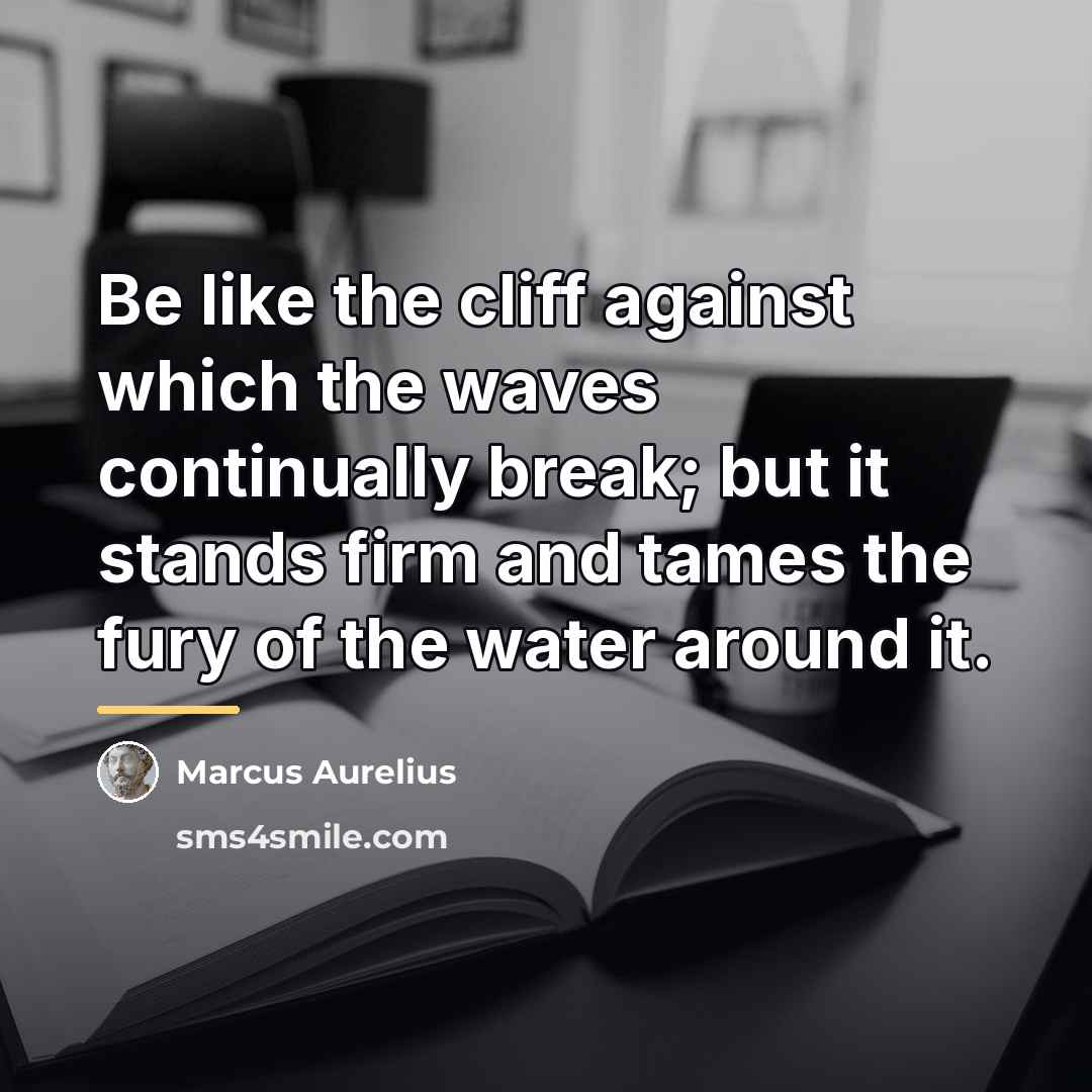 “Be like the cliff against which the waves continually break;…” quote by Marcus Aurelius