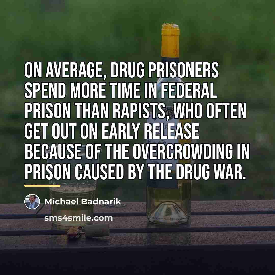 “On average, drug prisoners spend more time in federal prison…” quote by Michael Badnarik
