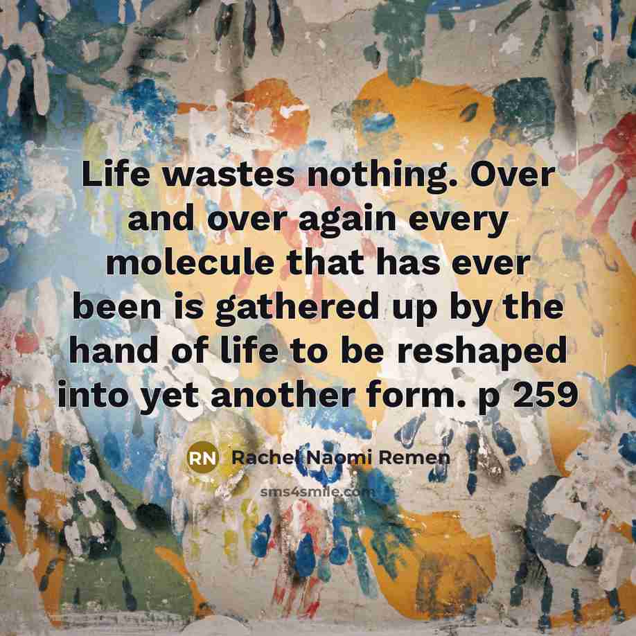 “Life wastes nothing. Over and over again every molecule that…” quote by Rachel Naomi Remen