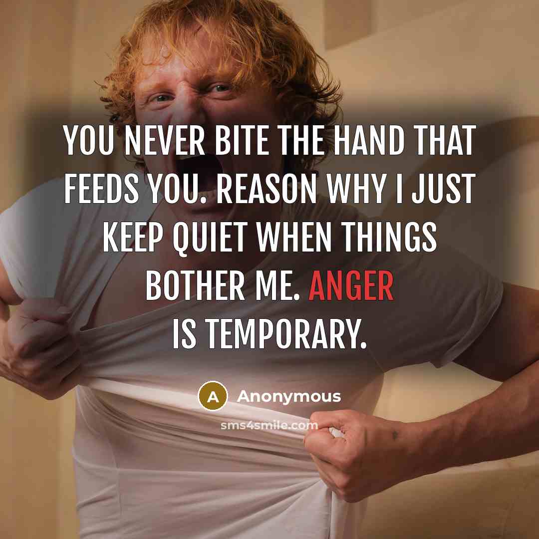 “You never bite the hand that feeds you. Reason why I just keep quiet when things bother me. Anger is temporary.” quote by Anonymous