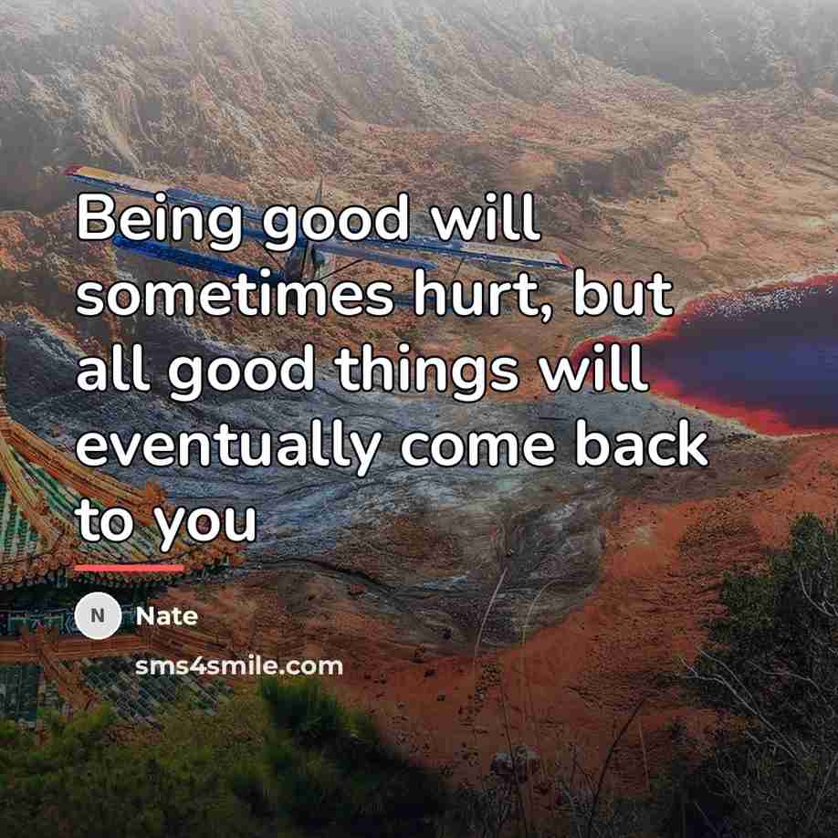 “Being good will sometimes hurt, but all good things will…” quote by Nate