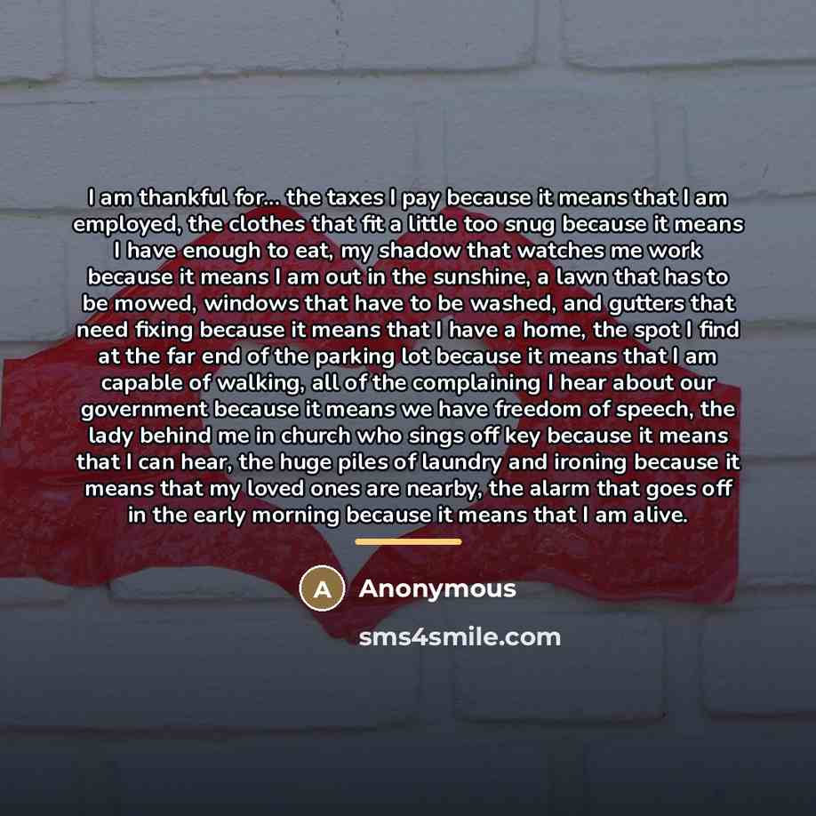 “I am thankful for... the taxes I pay because it…” quote by Anonymous