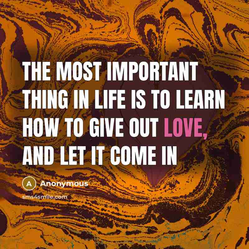 “The most important thing in life is to learn how to give out love, and let it come in” quote by Anonymous