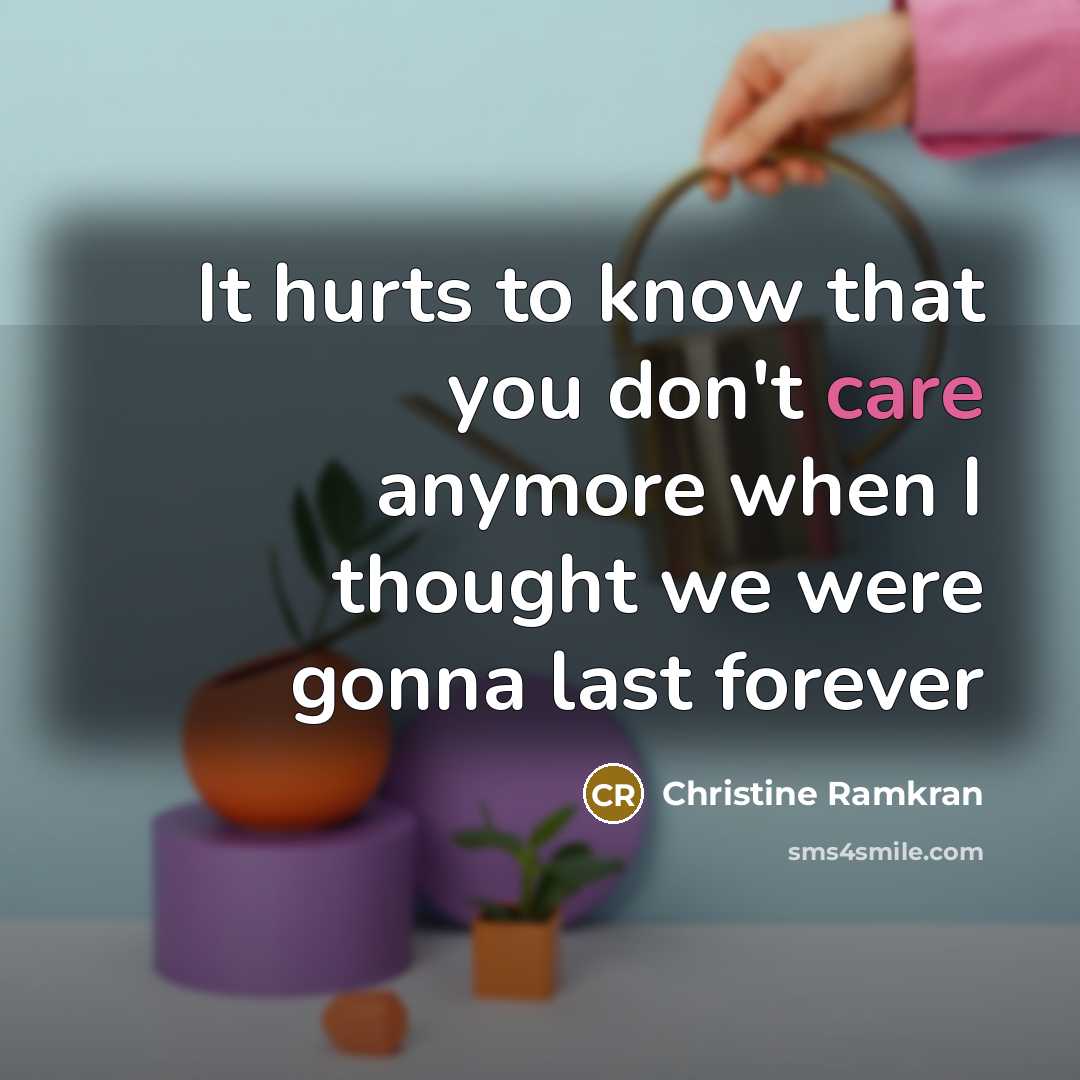 “It hurts to know that you don't care anymore when…” quote by Christine Ramkran