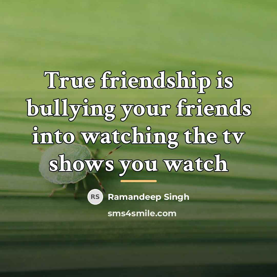 “True friendship is bullying your friends into watching the tv…” quote by Ramandeep Singh