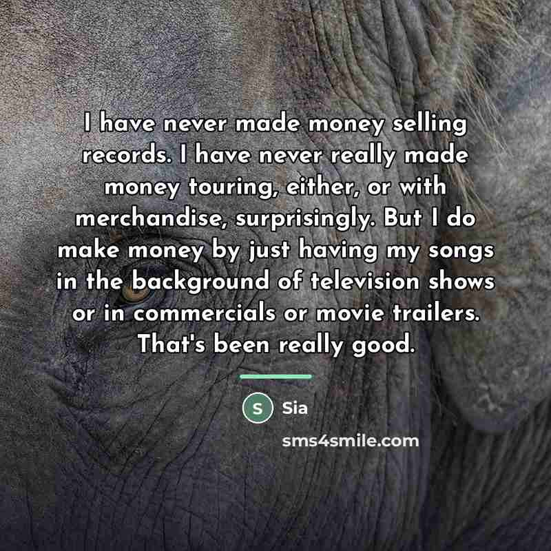 “I have never made money selling records. I have never…” quote by Sia