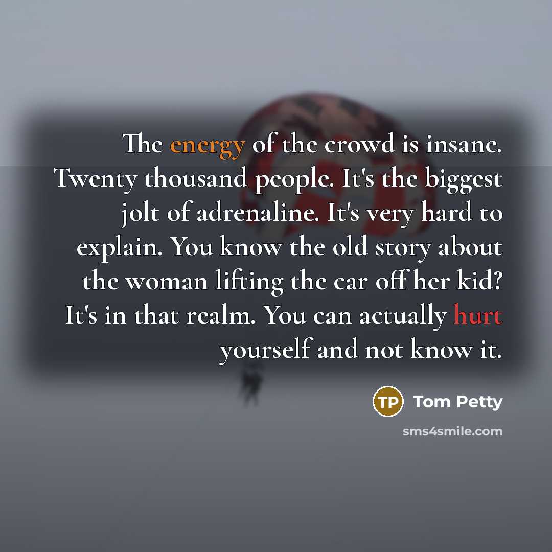 “The energy of the crowd is insane. Twenty thousand people.…” quote by Tom Petty