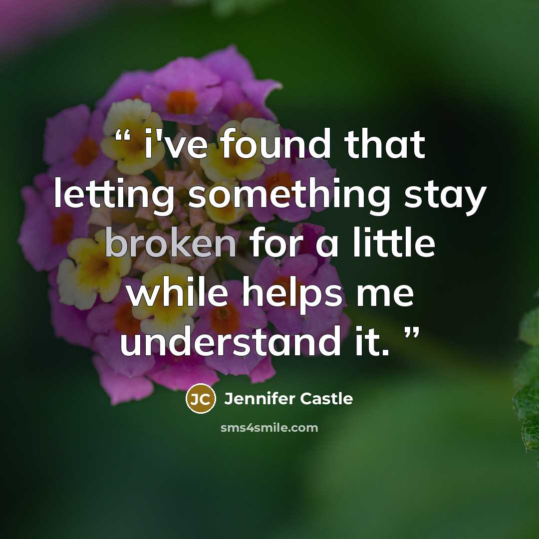 “i've found that letting something stay broken for a little while helps me understand it.” quote by Jennifer Castle