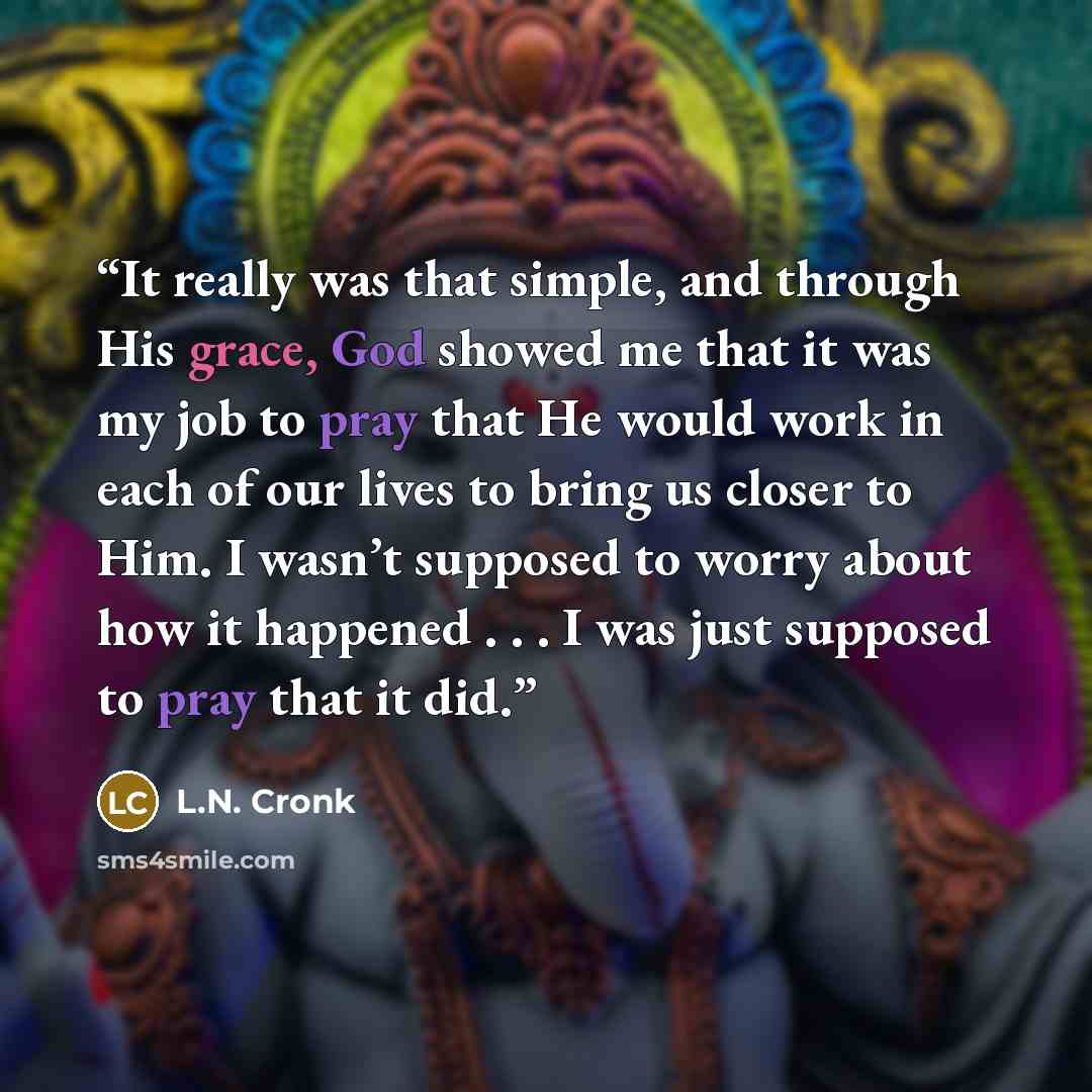 “It really was that simple, and through His grace, God showed me that it was my job to pray that He would work in each of our lives to bring us closer to Him. I wasn’t supposed to worry about how it happened . . . I was just supposed to pray that it did.” quote by L.N. Cronk