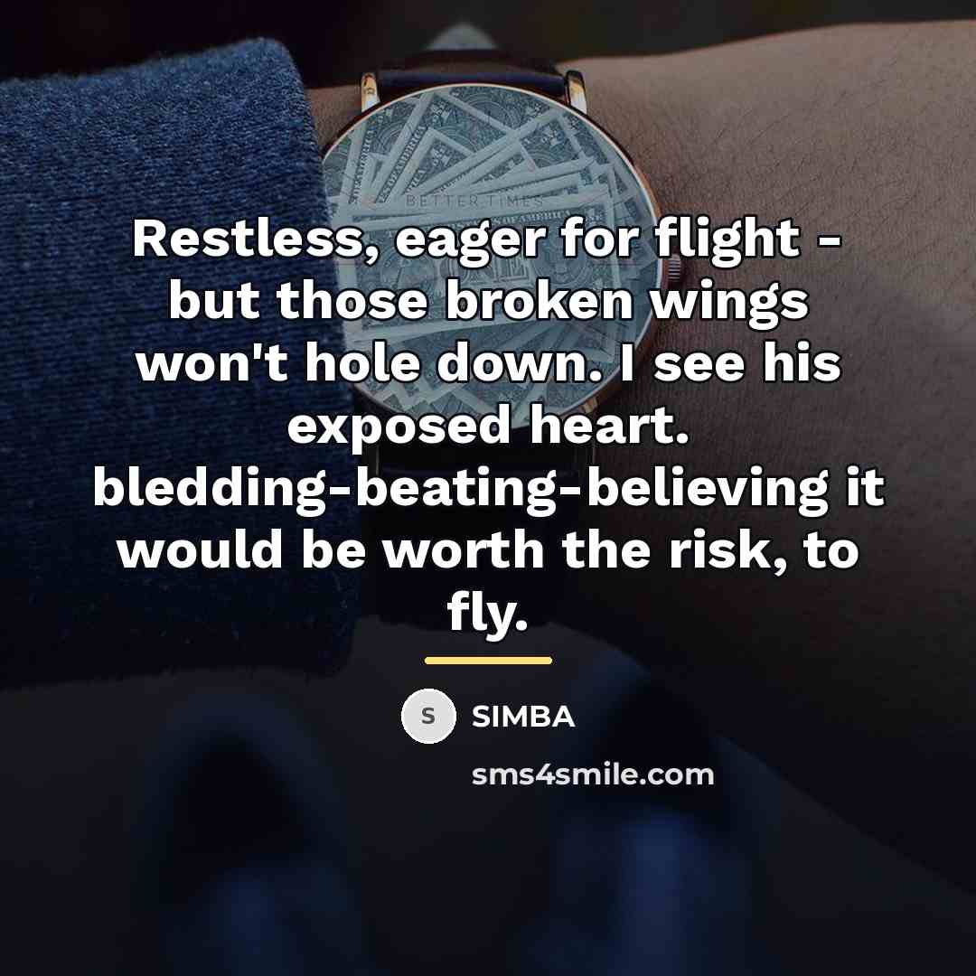 “Restless, eager for flight - but those broken wings won't…” quote by SIMBA