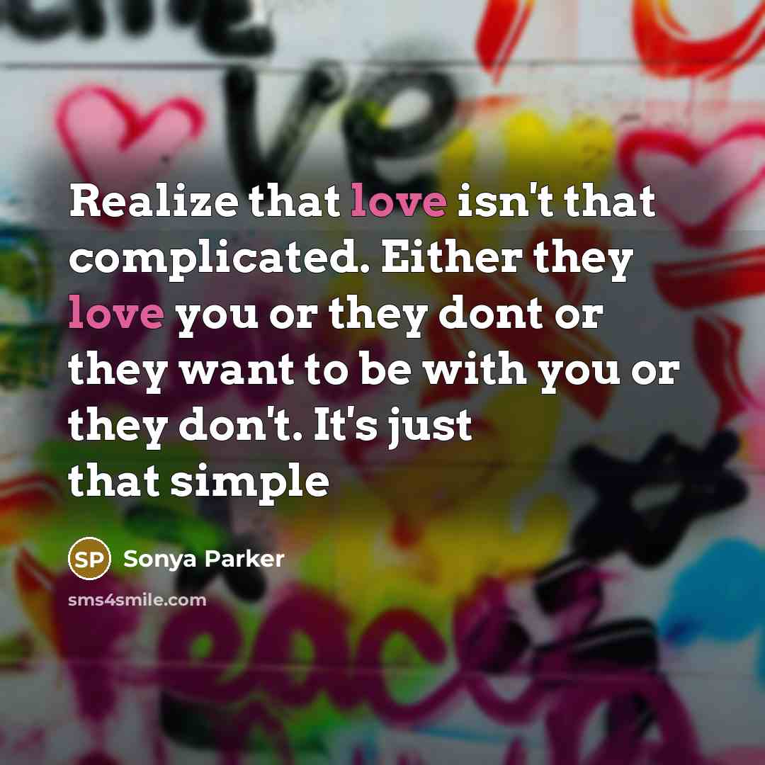 “Realize that love isn't that complicated. Either they love you…” quote by Sonya Parker