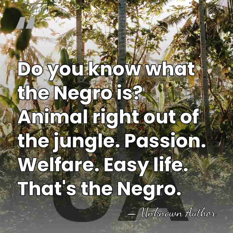 Do you know what the Negro is? Animal right out of the&hellip; - Unknown Author