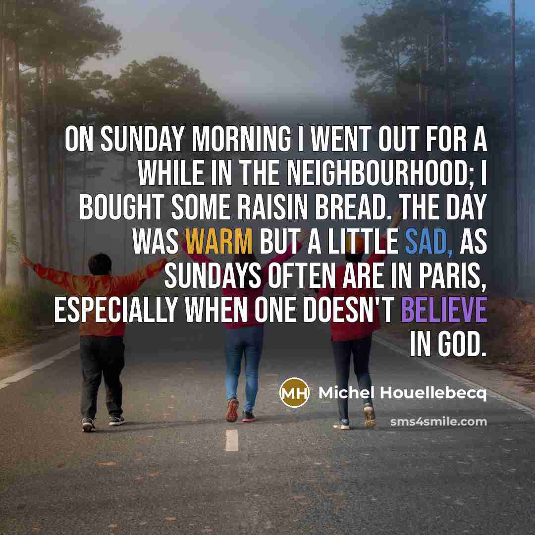 “On Sunday morning I went out for a while in…” quote by Michel Houellebecq