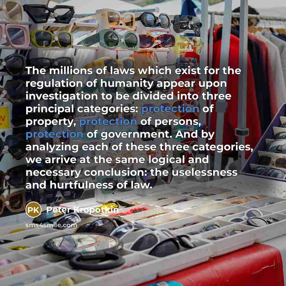 “The millions of laws which exist for the regulation of…” quote by Peter Kropotkin