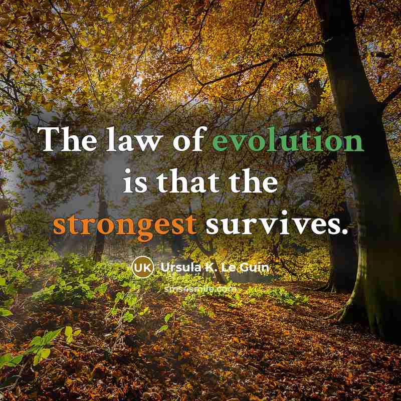 “The law of evolution is that the strongest survives.…” quote by Ursula K. Le Guin