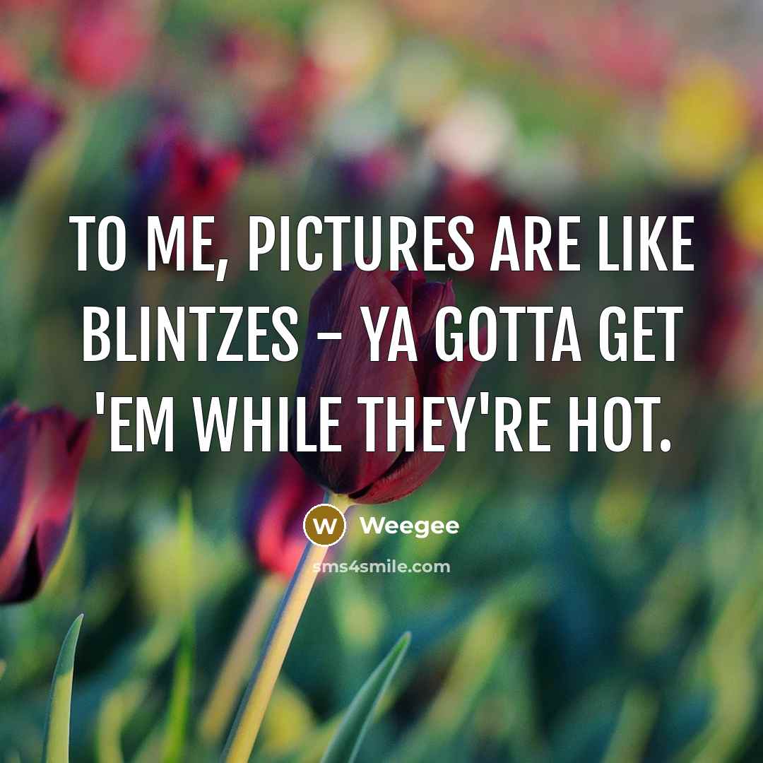 “To me, pictures are like blintzes - ya gotta get…” quote by Weegee